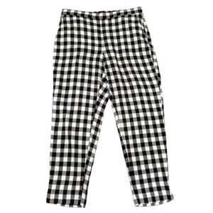 Banana Republic Hayden Gingham Pant Black White Linen Blend Pull On Size 12